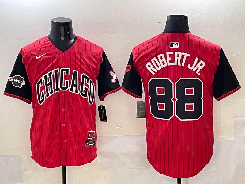 Men Chicago White Sox 88 Robert jr Red Stripe Joint Name 2025 Nike MLB Jersey style 9